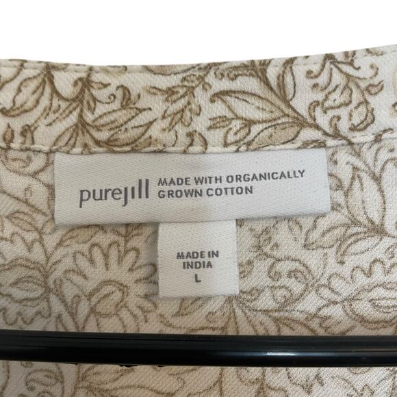 Pure Jill Paisley Organic Cotton 3/4 Sleeve Top Brown Womens Size Large - Picture 8 of 12